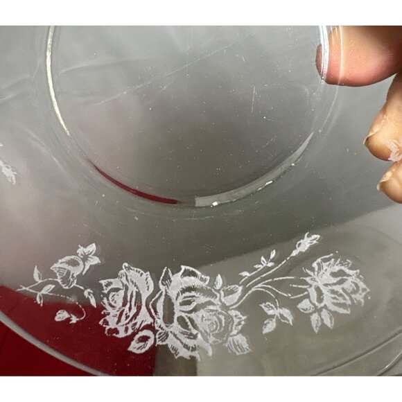8 Vtg Clear Glass Plates 6" With Floral Rose Etched Design Bread Dessert Saucer - Picture 3 of 16